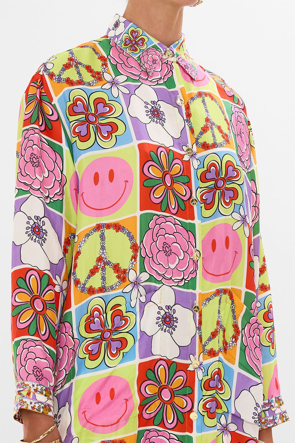 CAMILLA floral Shirt Tunic with Pockets in Cosmic Prairie