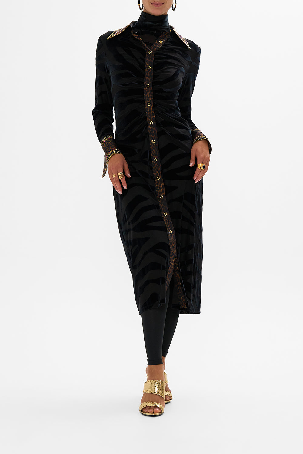 STRETCH VELVET ANIMAL SHIRT DRESS AMSTERGLAM
