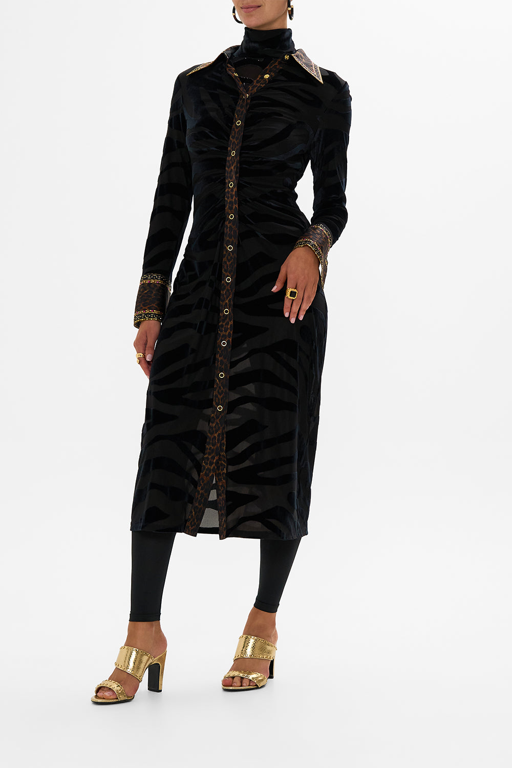 STRETCH VELVET ANIMAL SHIRT DRESS AMSTERGLAM