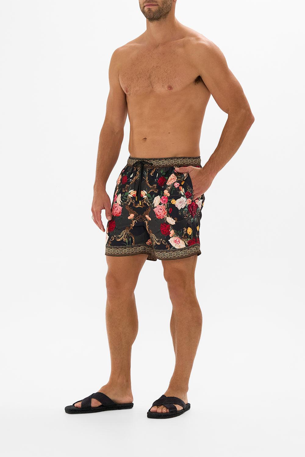 Hotel Franks by CAMILLA floral mid length boardshort in Magic in the Manuscripts