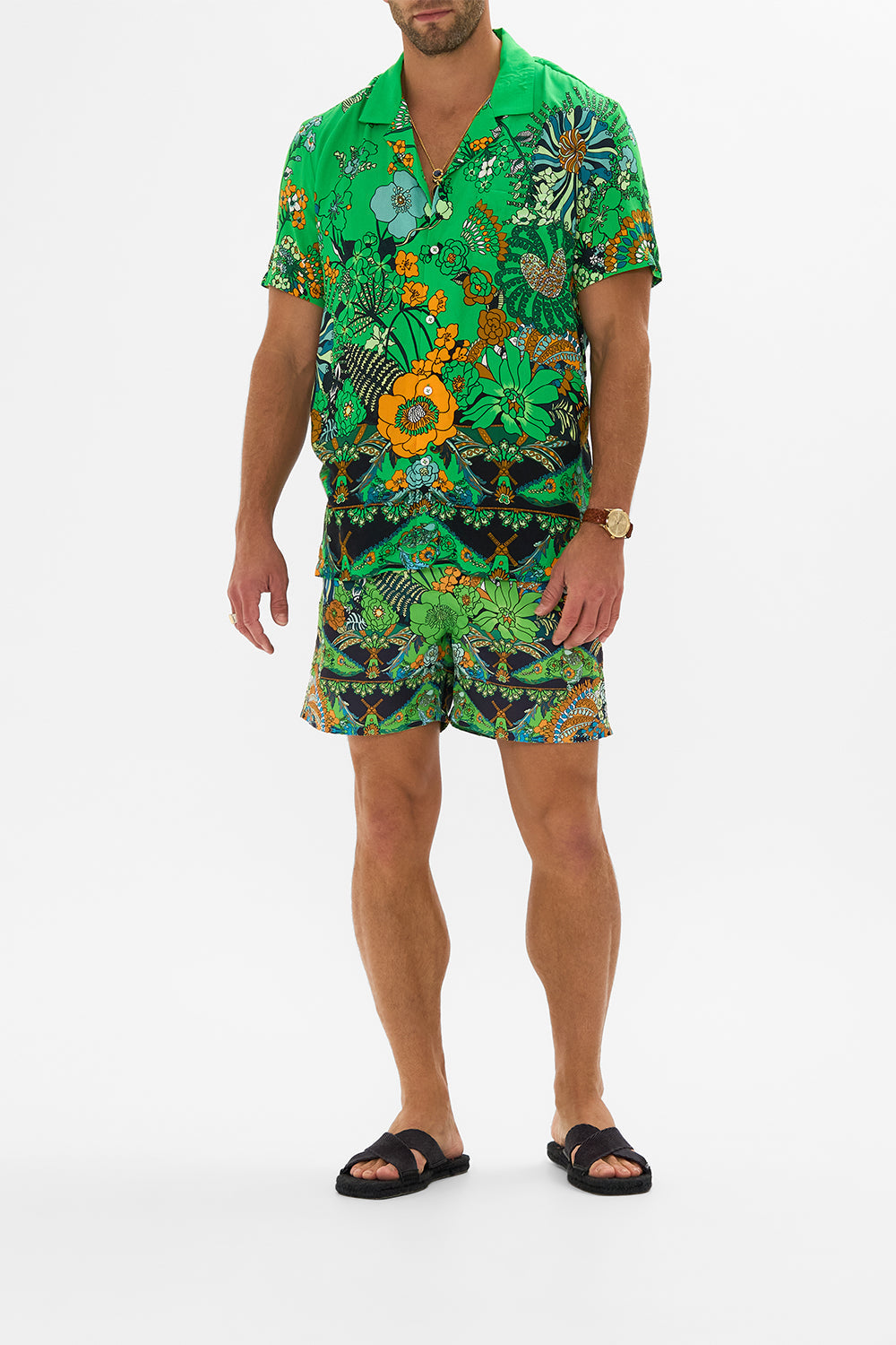 CAMILLA green mid length boardshort in Good Vibes Generation