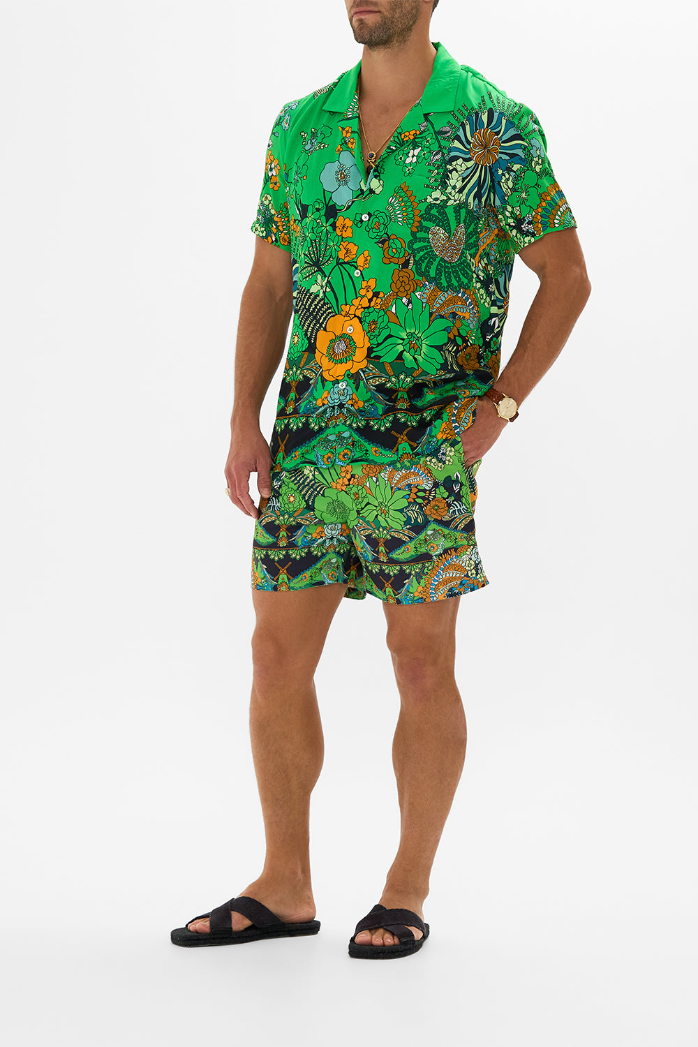 CAMILLA green mid length boardshort in Good Vibes Generation