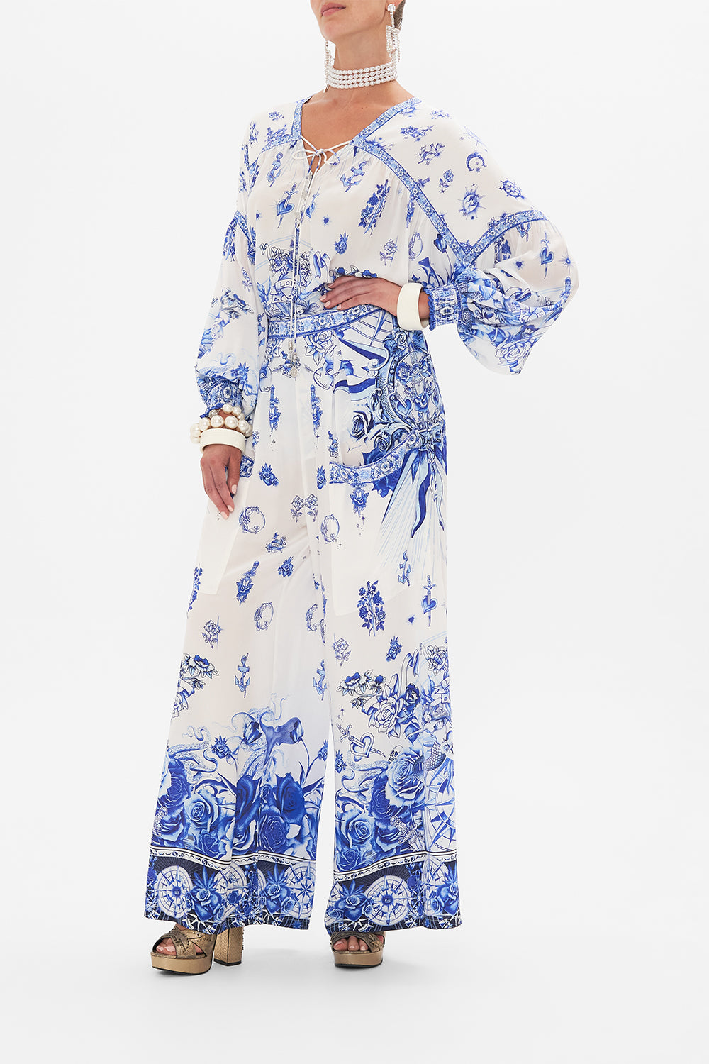 WIDE LEG TROUSER WITH FRONT POCKETS IMMORTAL INK