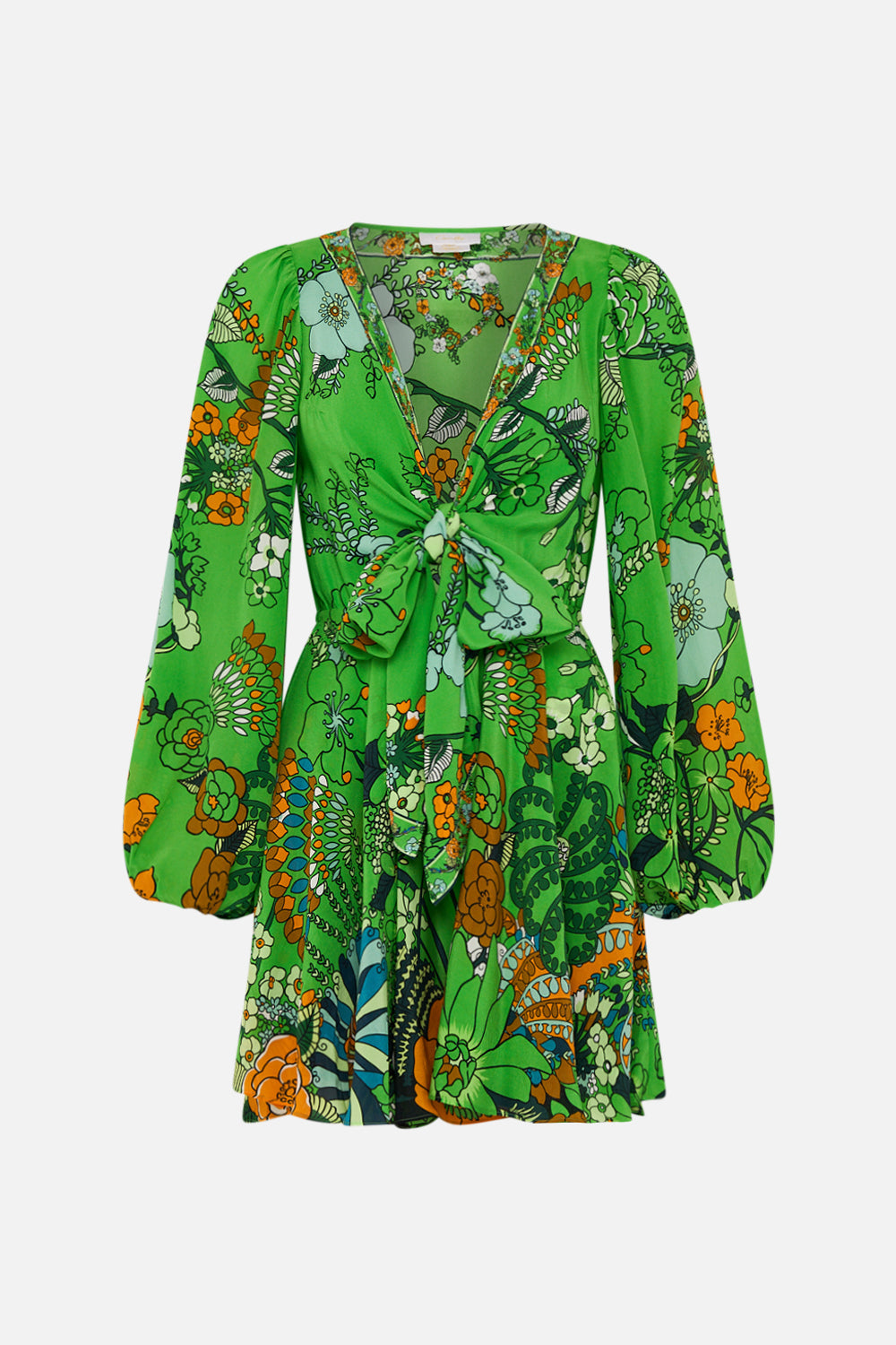 CAMILLA short wrap tie dress in Good Vibrations print.