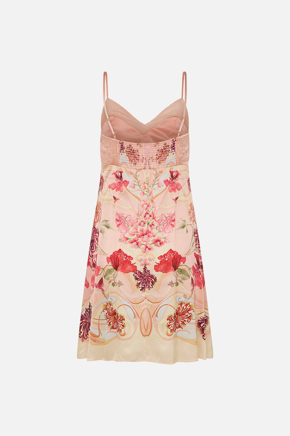 CAMILLA Floral Short Slip Dress with Quilting in Blossoms and Brushstrokes