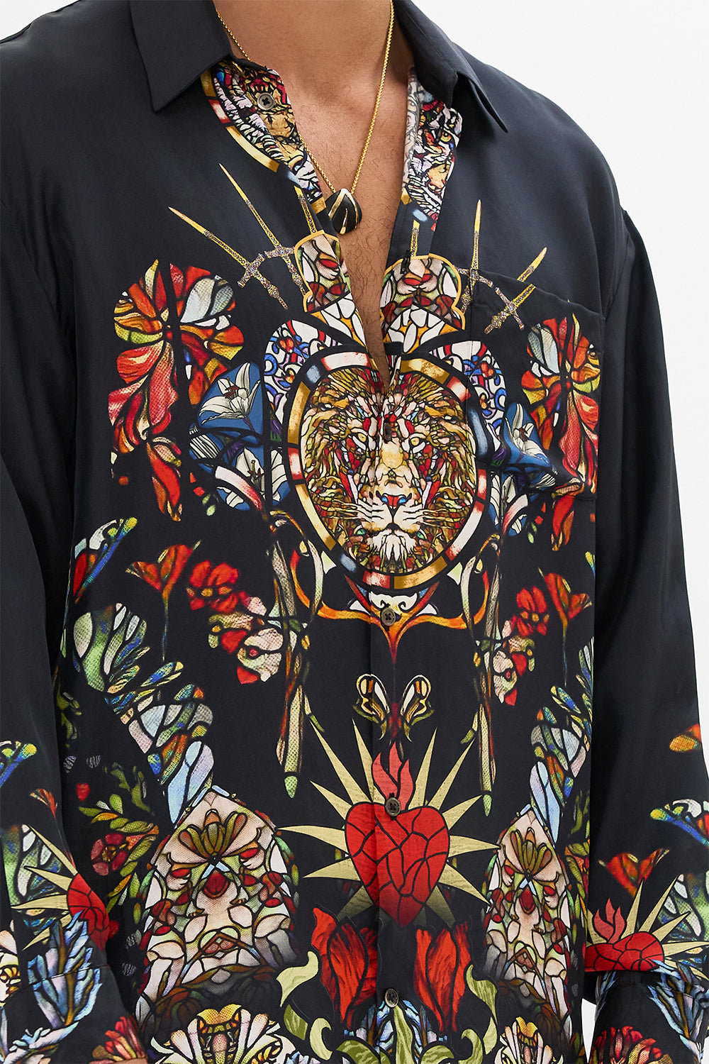 Hotel Franks by CAMILLA black mens oversized shirt in Leadlight Legends