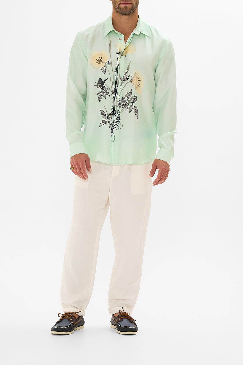 CAMILLA Floral Long Sleeve Hidden Placket Shirt in Petal Promise Land print