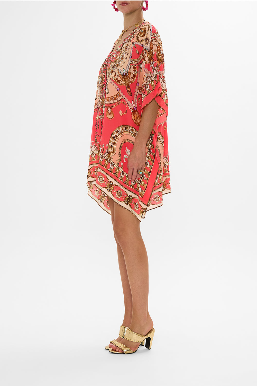 CAMILLA Pink Short Lace Up Kaftan in Shell Games