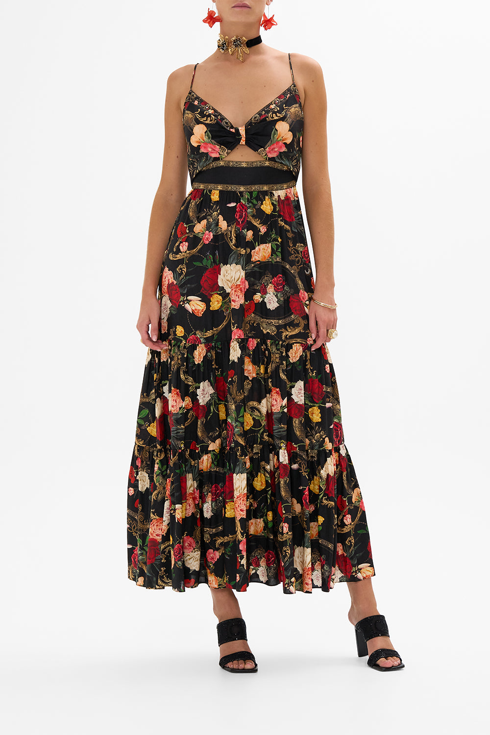 CAMILLA black floral print silk maxi dress in Magic In The Manuscripts print
