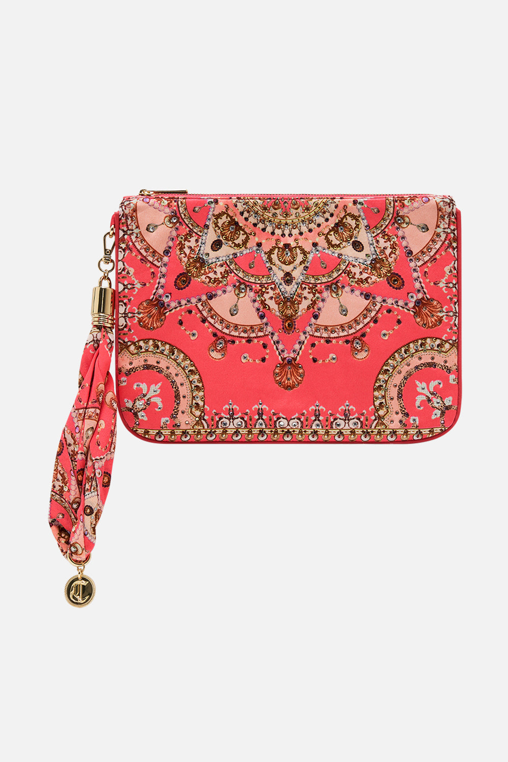 CAMILLA pink scarf clutch in Shell Games
