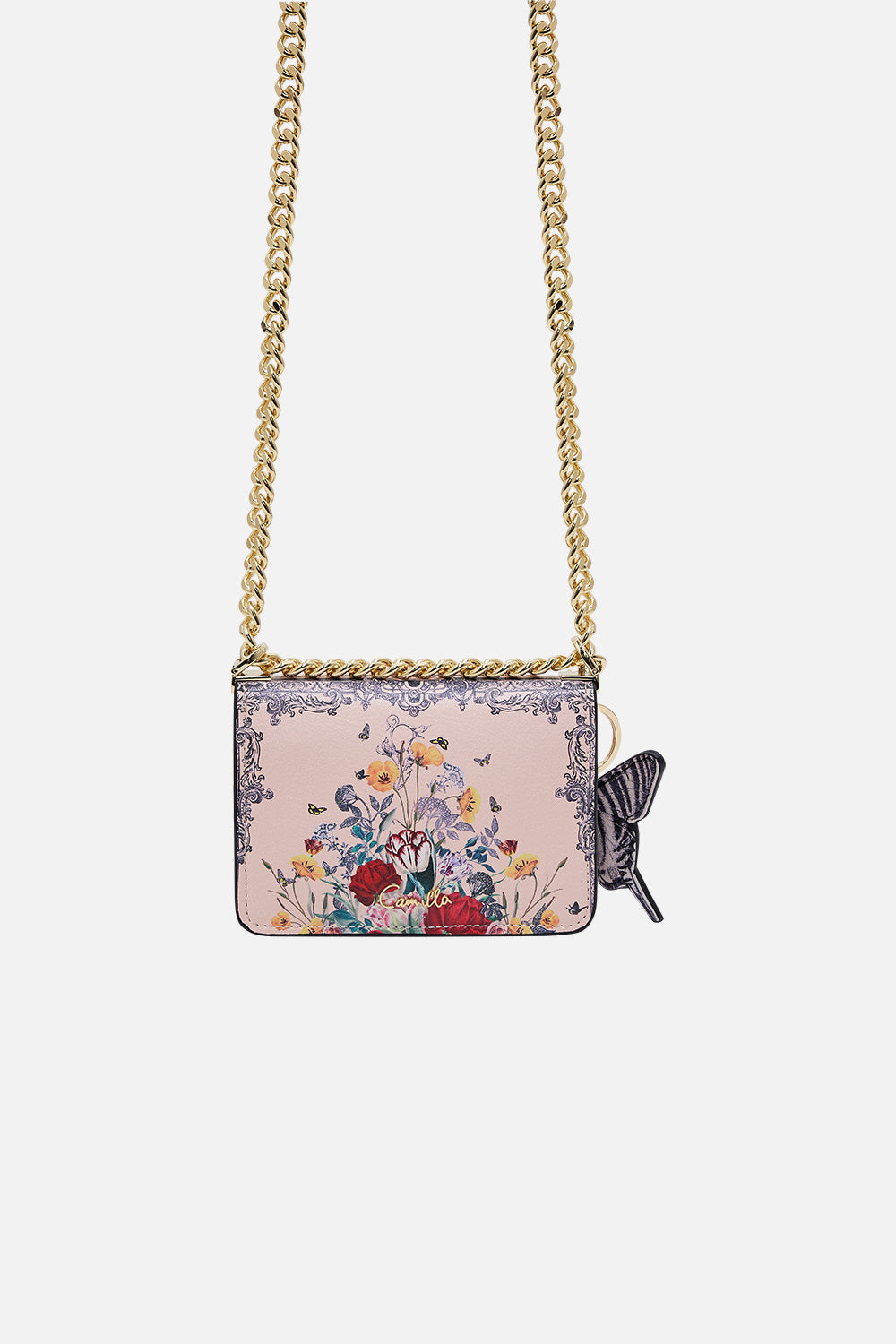 CAMILLA floral mini crossbody box bag with chain in Etched into Eternity