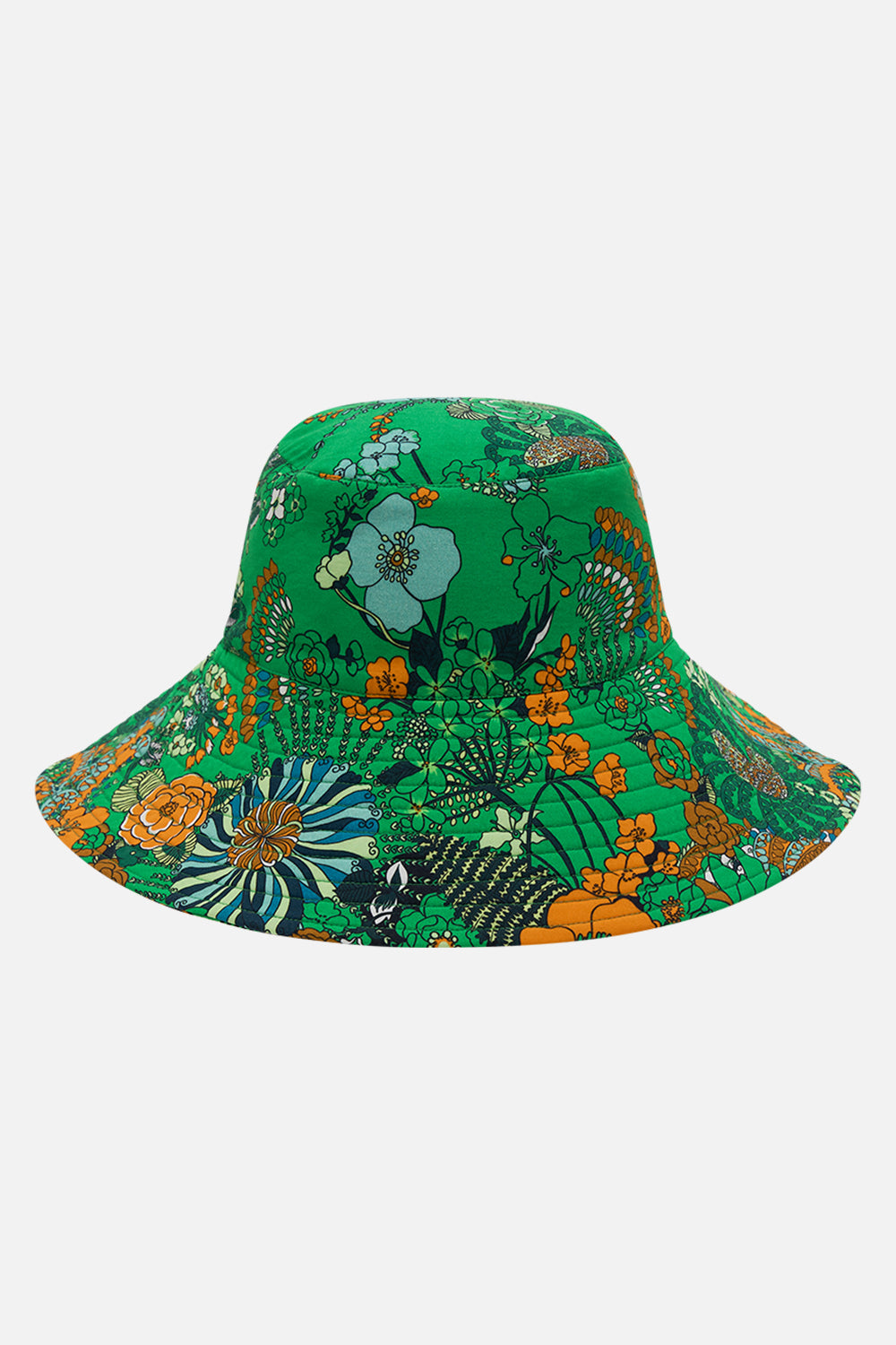 CAMILLA green reversible wide brim bucket hat in Good Vibes Generation