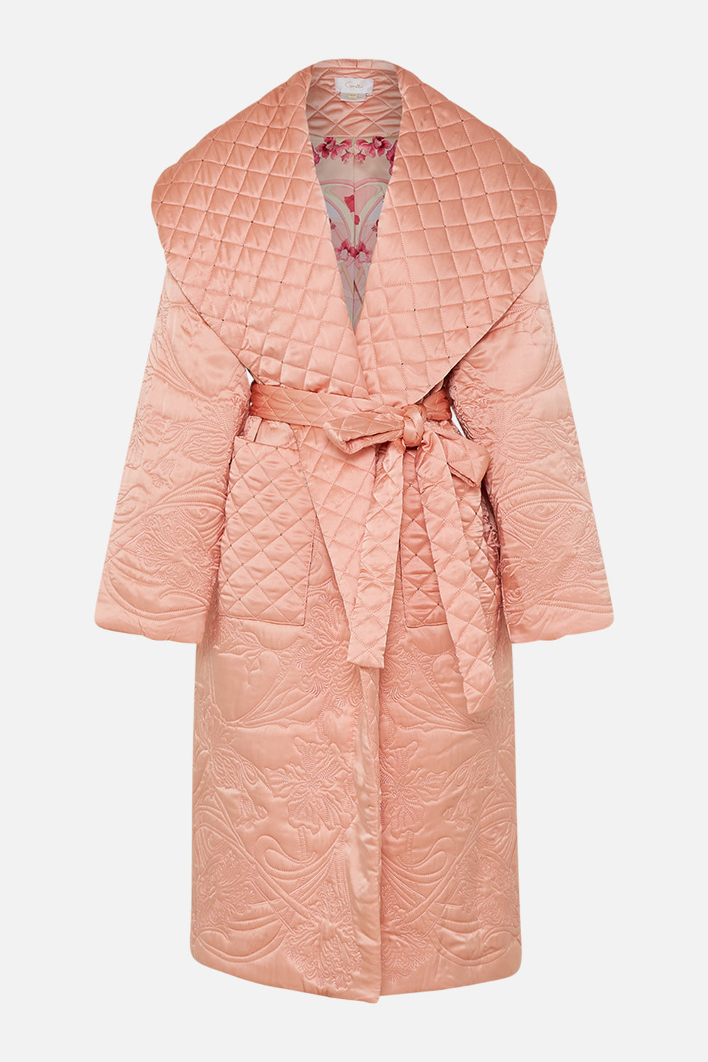 CAMILLA Floral Quilted Long Wrap Coat in Blossoms and Brushstrokes