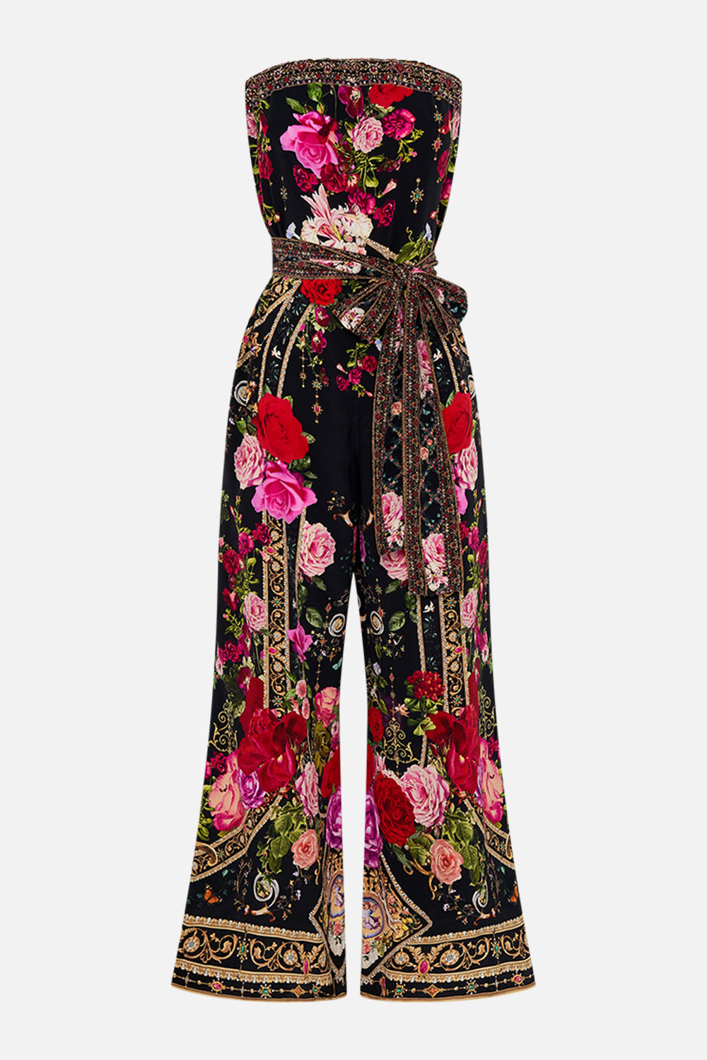 Product view of CAMILLA floral silk jumpsuit in Reservation For Love print