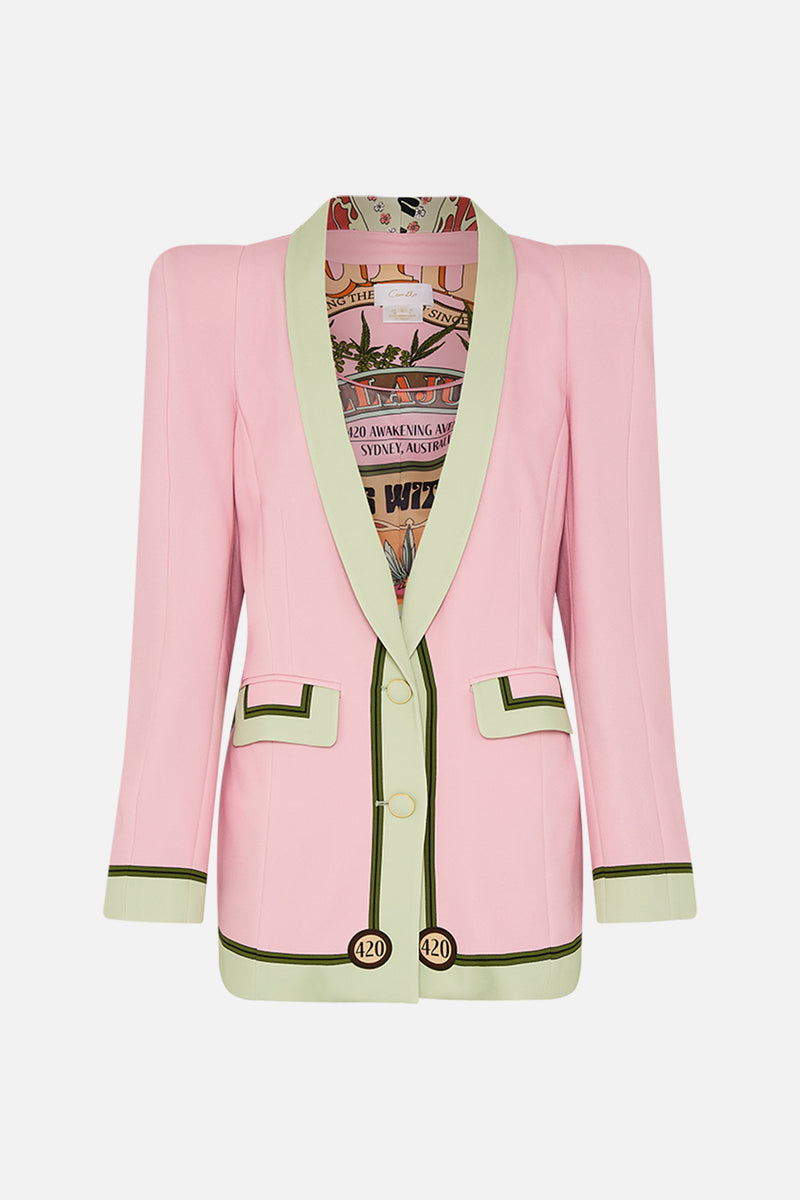 Crew Neck Camellia-Button Blazer