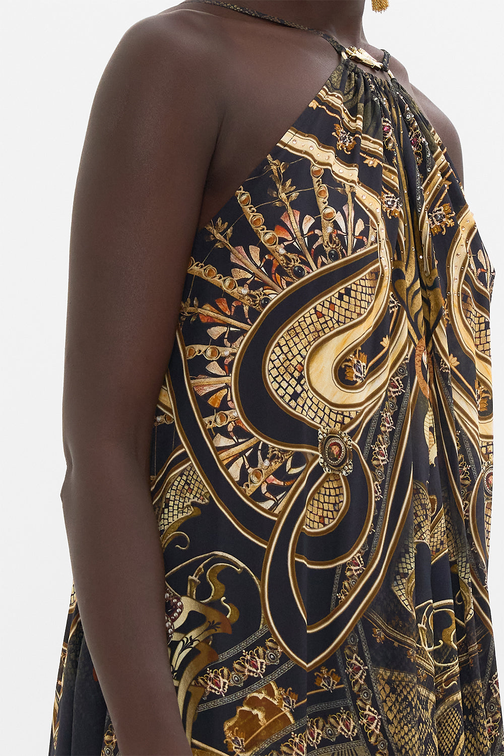 CAMILLA silk maxi dress in Nouveau Noir print