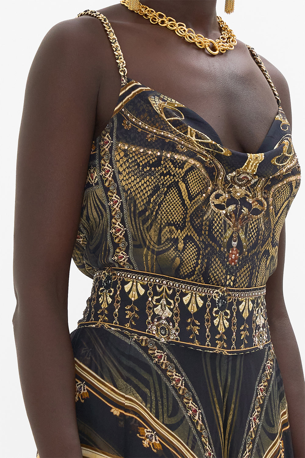 CAMILLA bias silk cami in Nouveau Noir print