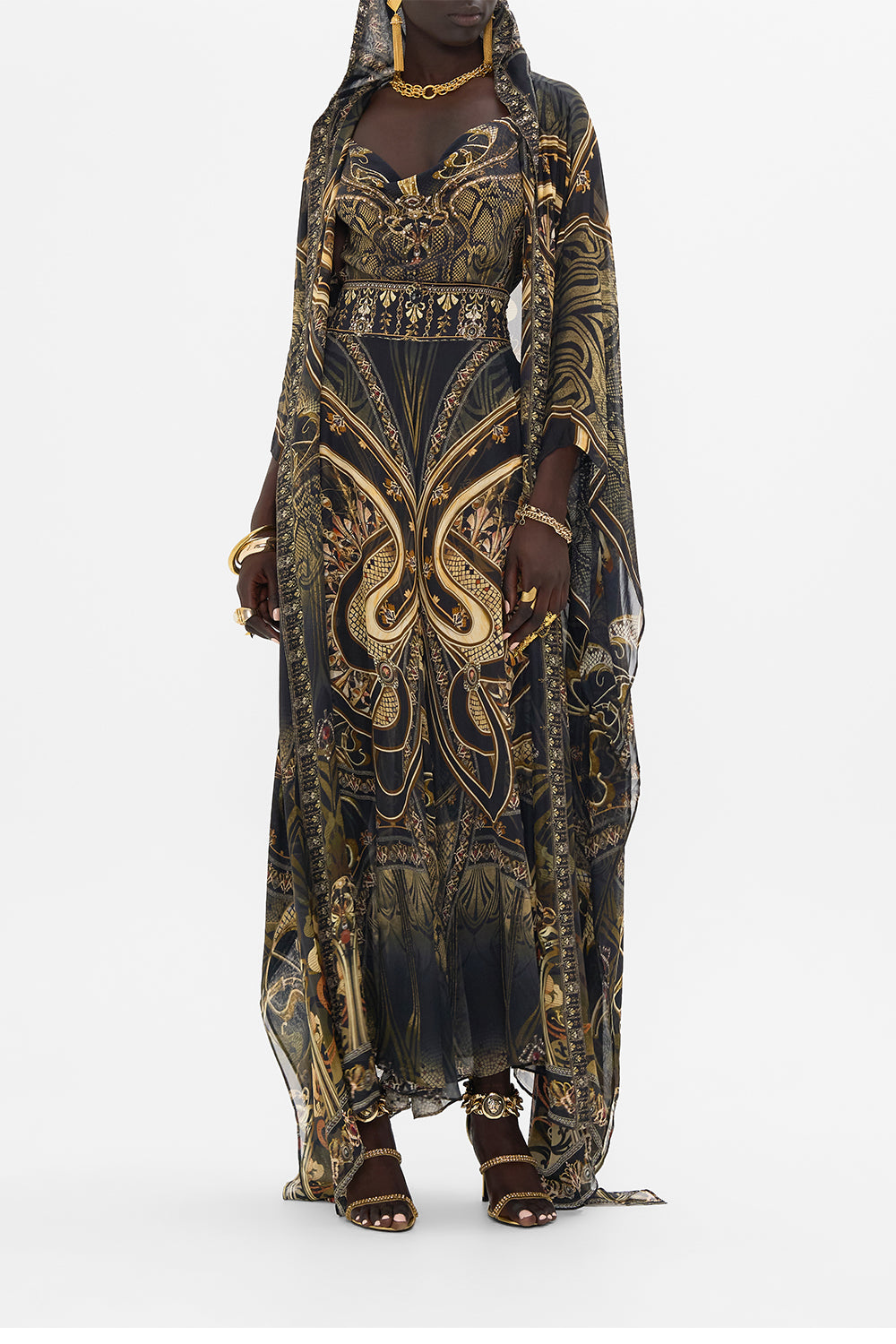 CAMILLA bias silk cami in Nouveau Noir print