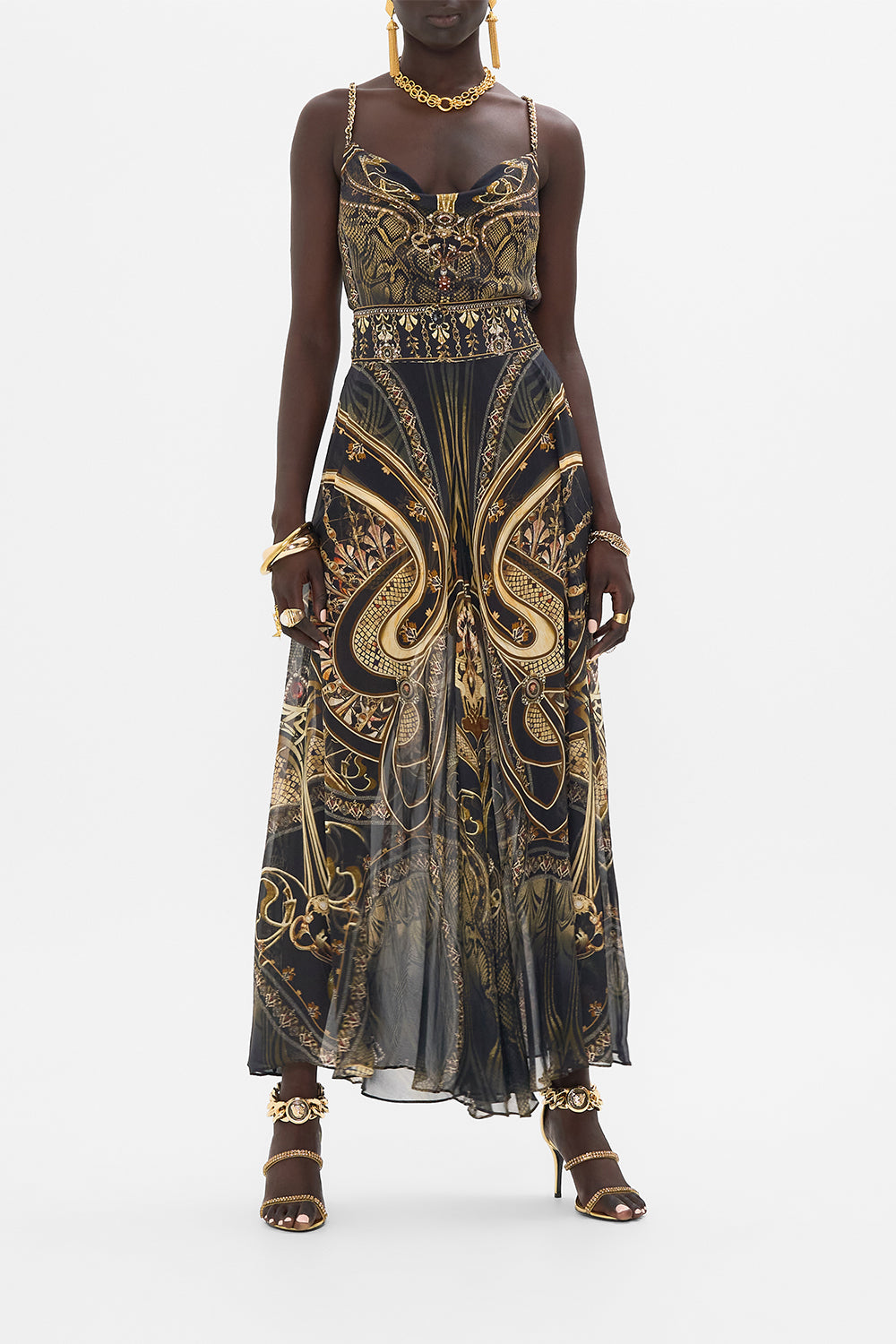 CAMILLA silk pants in Nouveau Noir print