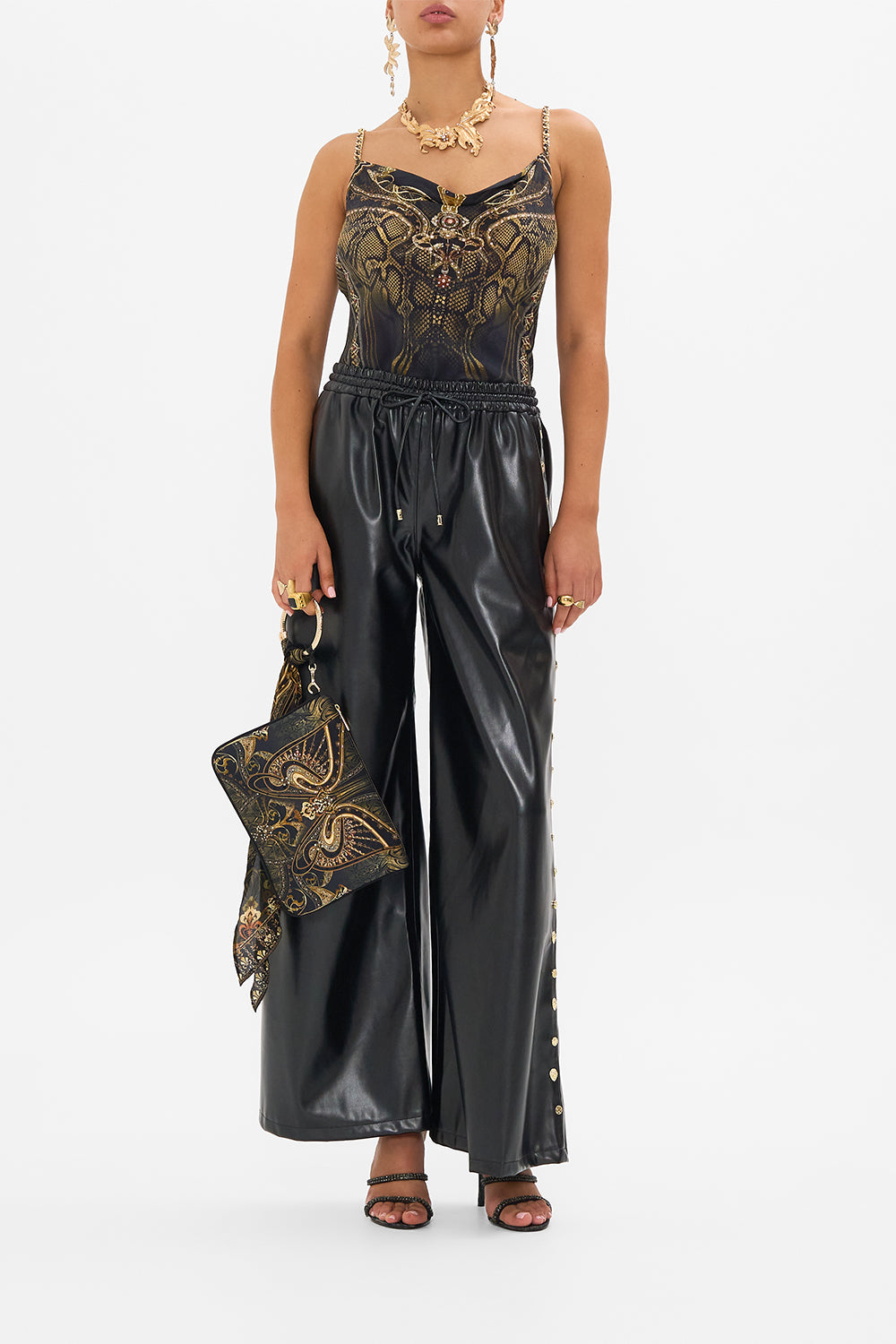 CAMILLA silk lounge pants in Nouveau Noir print