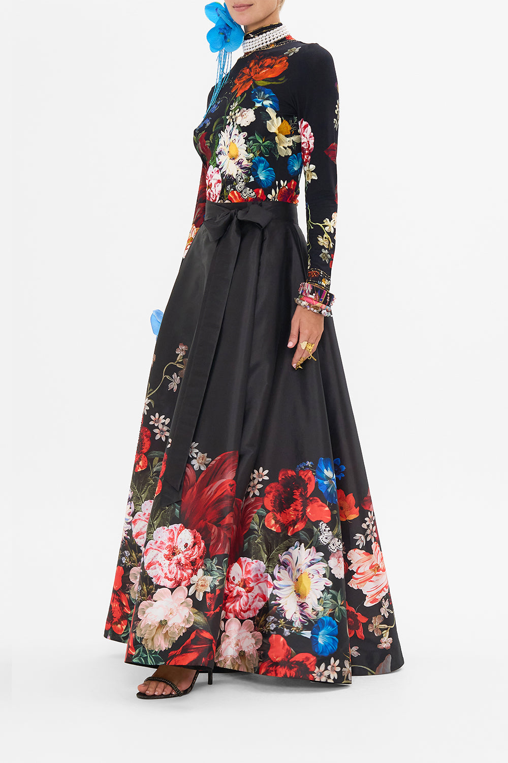 CAMILLA black floral print maxi wrap skirt in A Still Life print