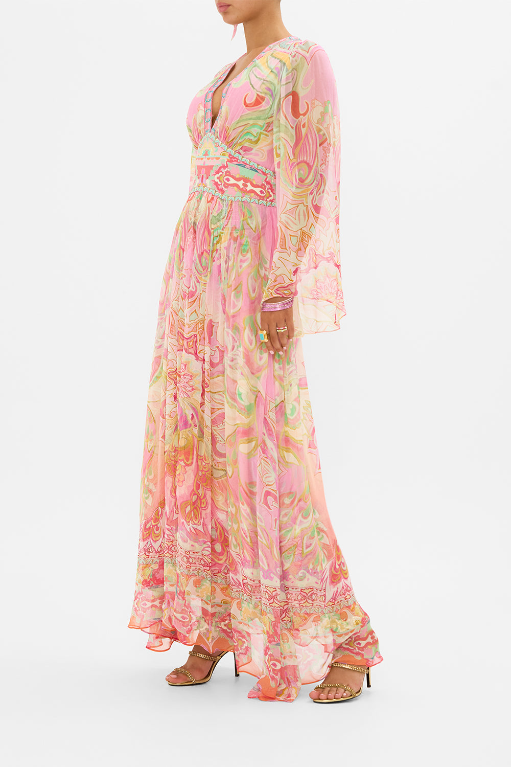 CAMILLA flared sleeve dress in Tea With Tuchinski print