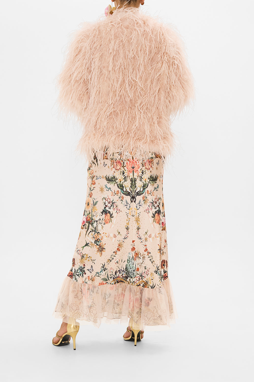CAMILLA feather jacket in Rose Garden Revolution print