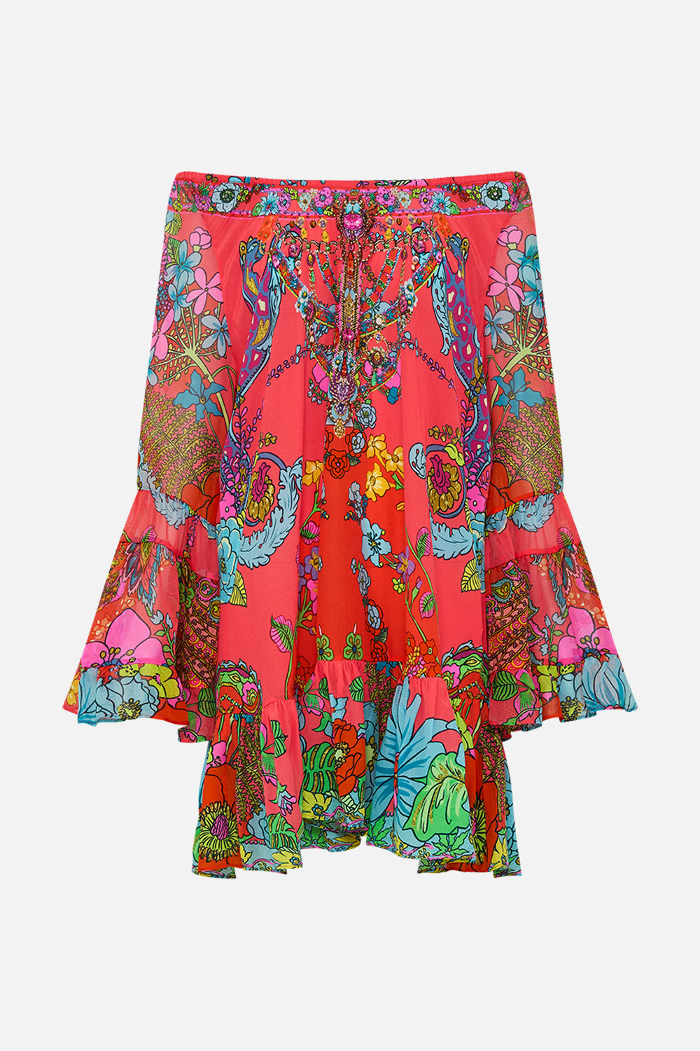 CAMILLA Pink A-Line Frill Dress in Windmills and Wildflowers print