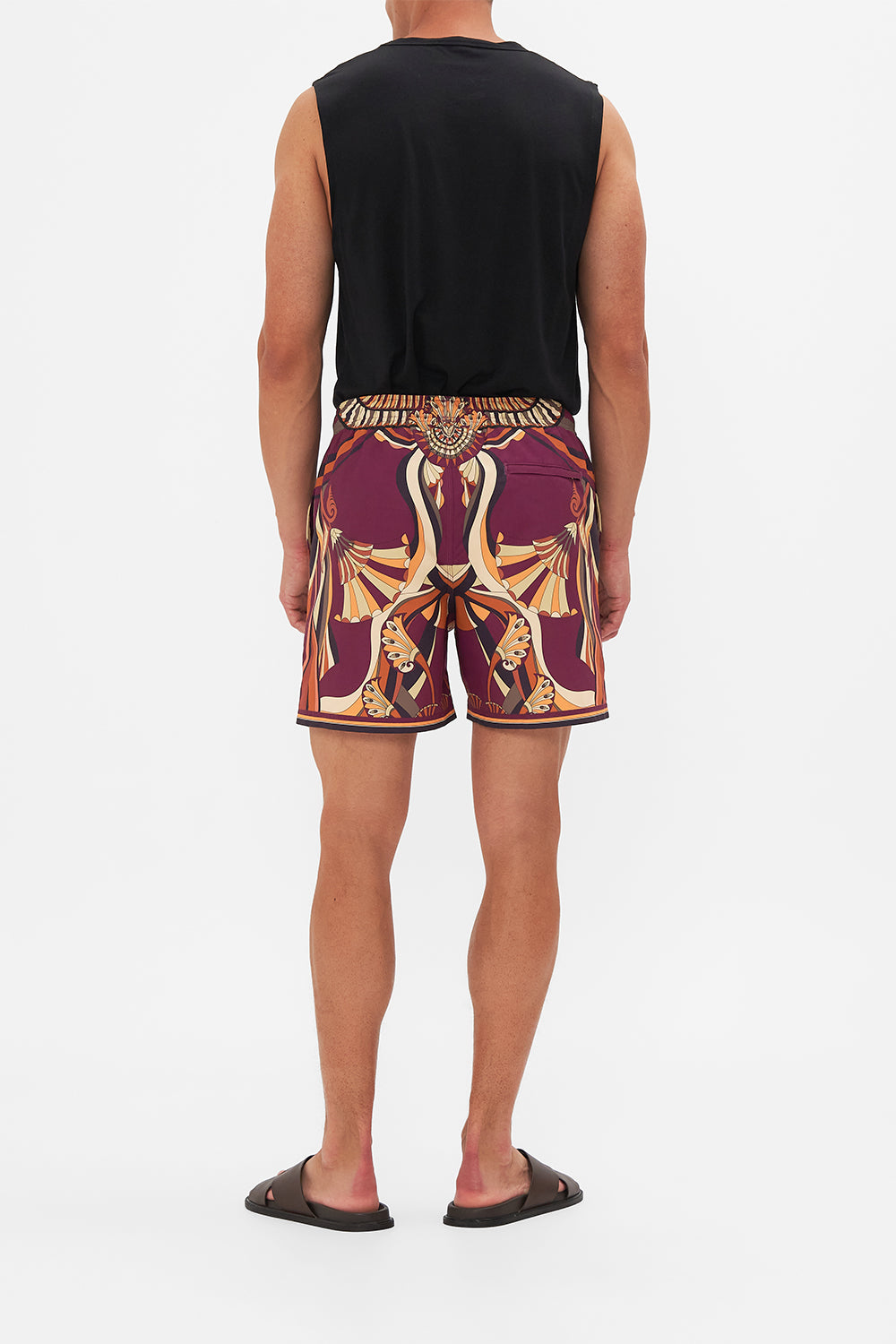 Hotel Franks By CAMILLA Black mid length boardshort in Desert Delerium print.