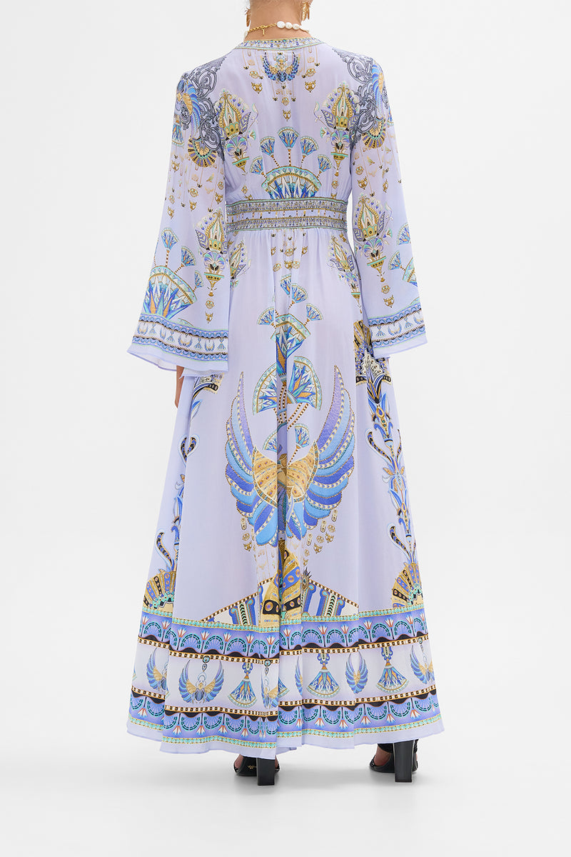KIMONO SLEEVE DRESS WITH SHIRRING DETAIL UNDER SCARAB SKIES