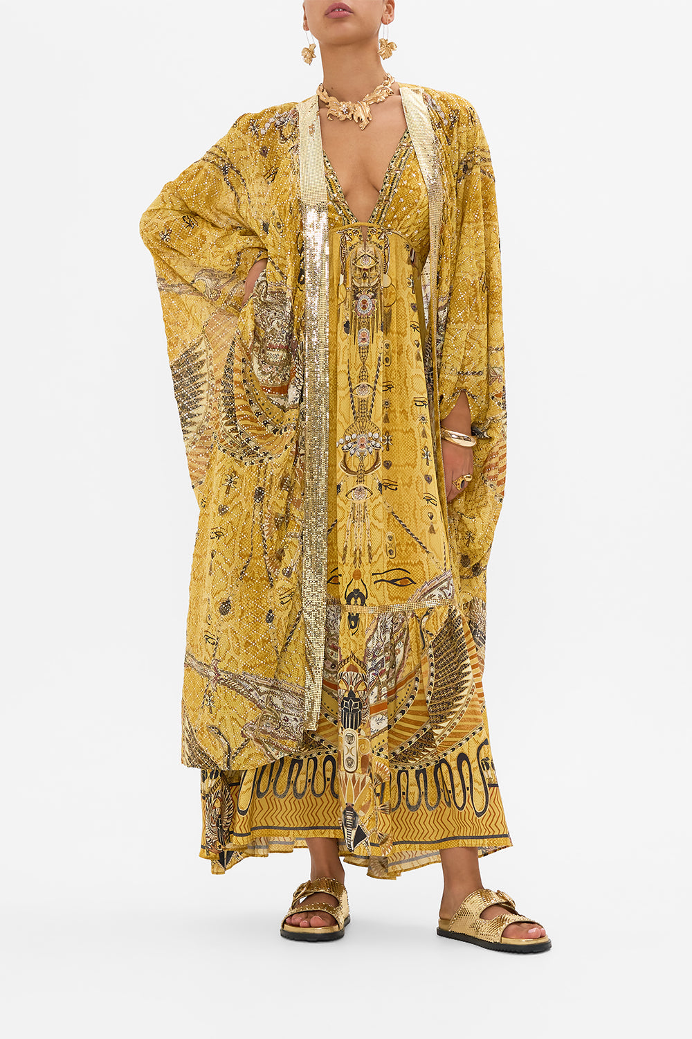 CAMILLA Gold Layer with Embellished Centre Back Panel in Valley of the Kings Print