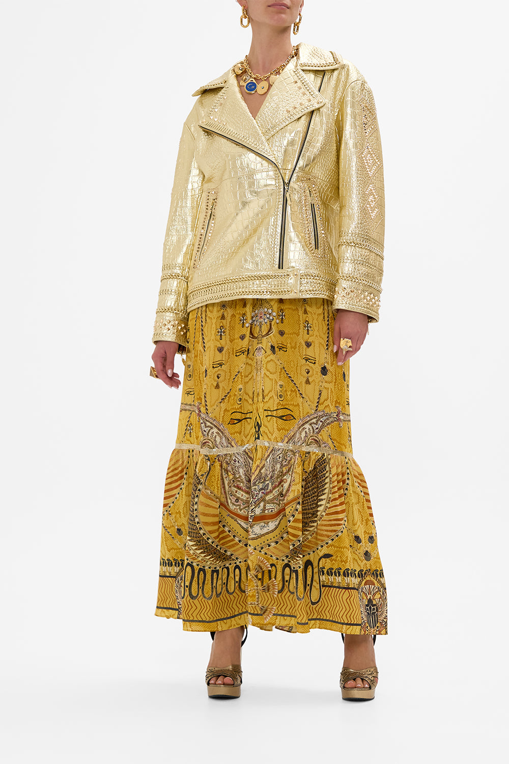 CAMILLA Oversized Leather Biker Jacket in Valley of the Kings Print