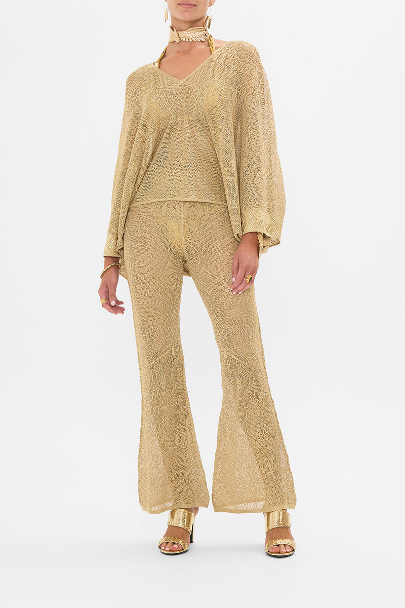 GOLD POINTELLE KNIT PANT VALLEY OF THE KINGS