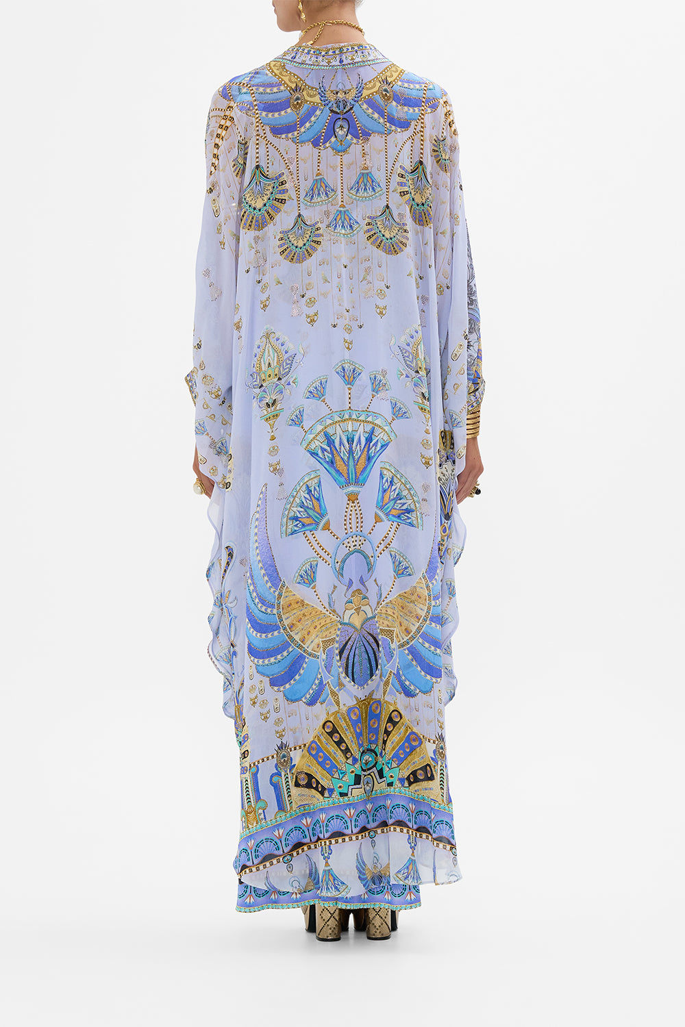 CAMILLA High Low Draped Layer in Under Scarab Skies print