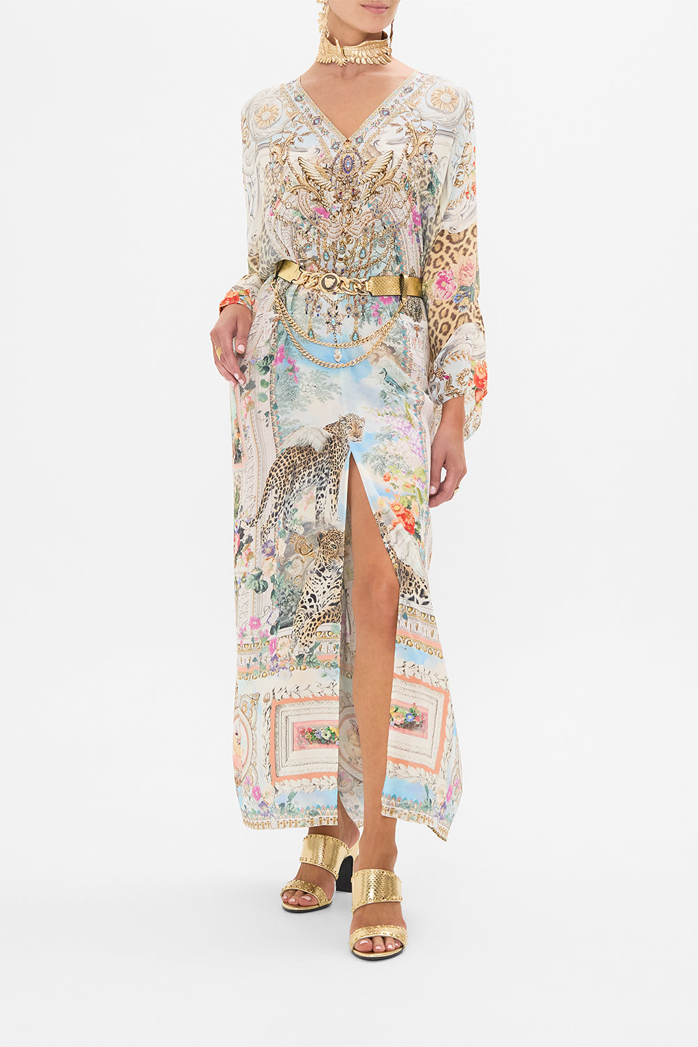 CAMILLA Floral Split Front and Sleeve Kaftan in We Always Have Alexandria Print.