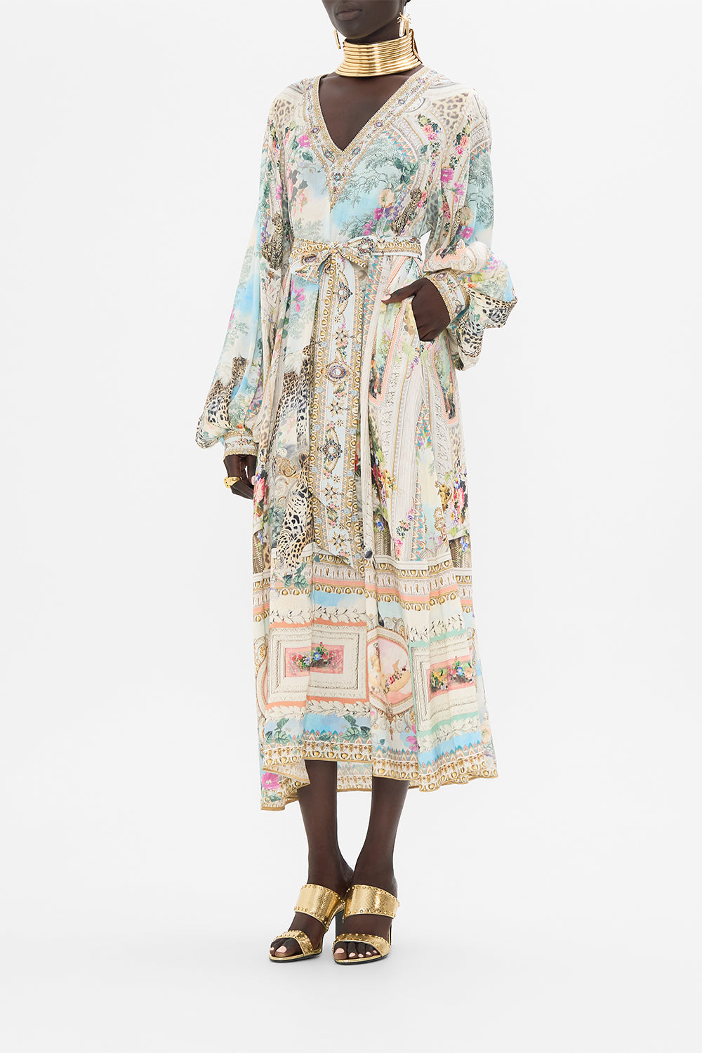 CAMILLA Blouson Sleeve Trapeze Dress in We Always Have Alexandria Print.