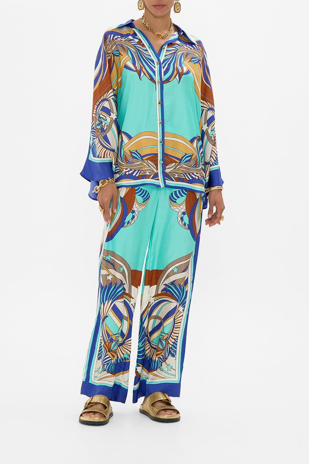 CAMILLA Wide Sleeve Blouse in Oasis Oracle print.