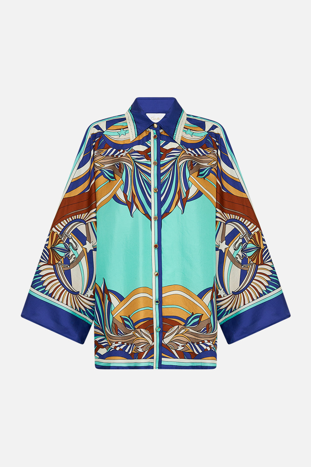 CAMILLA Wide Sleeve Blouse in Oasis Oracle print.
