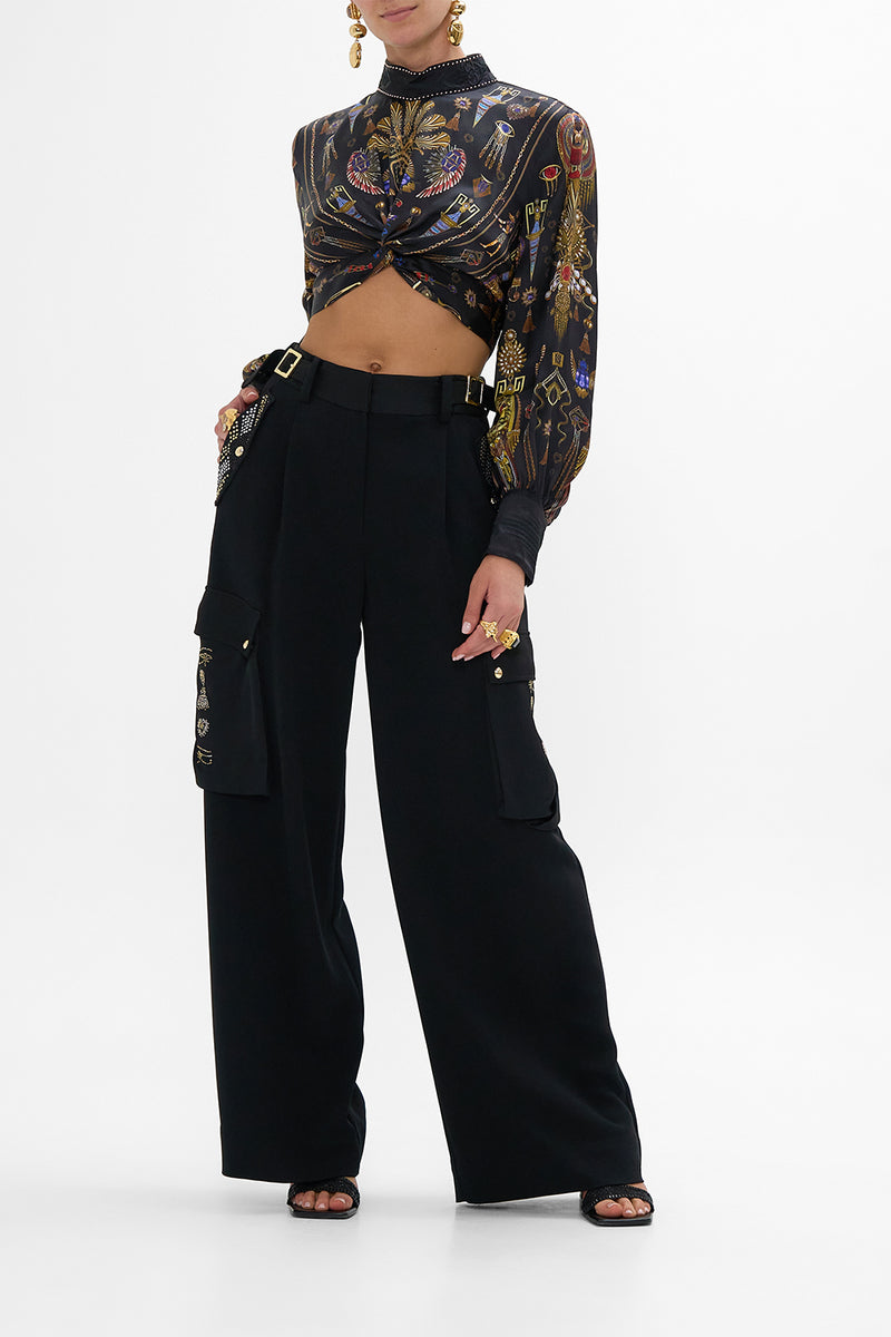 LONG SLEEVE HIGH NECK TOP WITH FRONT KNOT KINGDOM OF HEIROGLYPHS