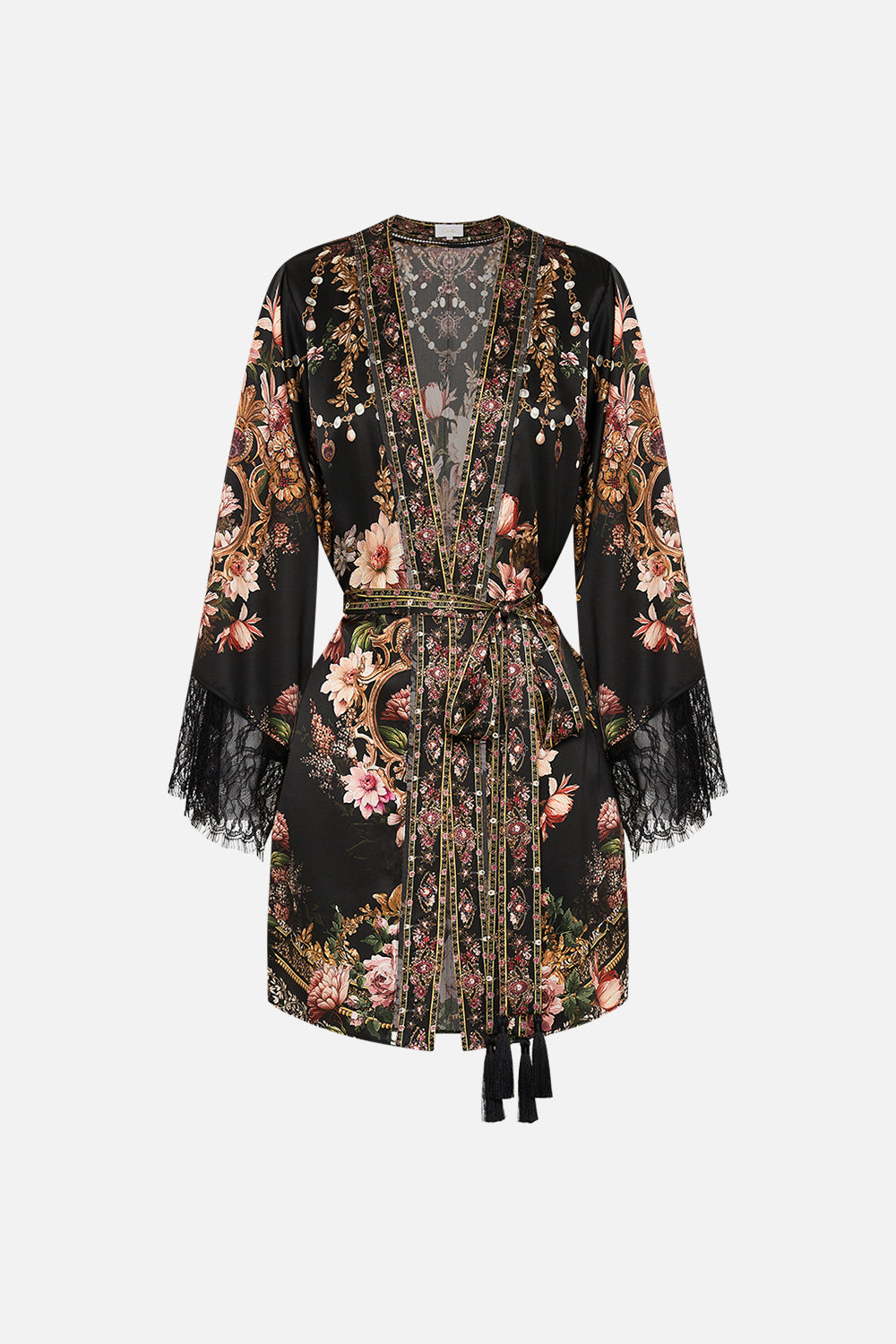 CAMILLA short kimono wrap in Dynasty Daze print.