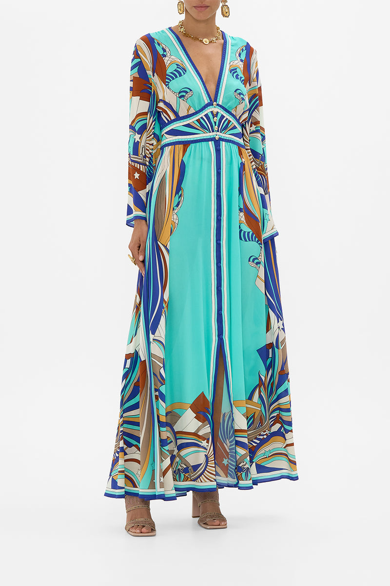 KIMONO SLEEVE DRESS WITH SHIRRING DETAIL GLAZE AND GRAZE
