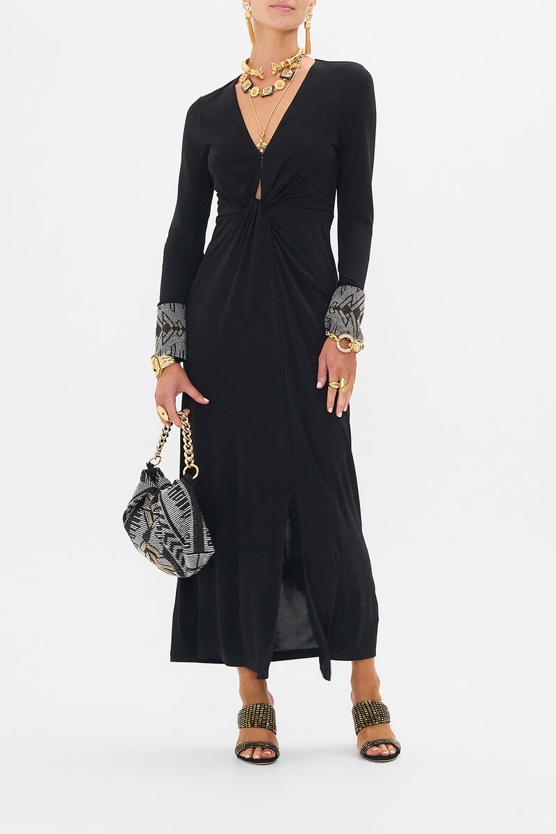 Camilladress V Neck Twist Front Waisted Satin Midi Dress main image 0