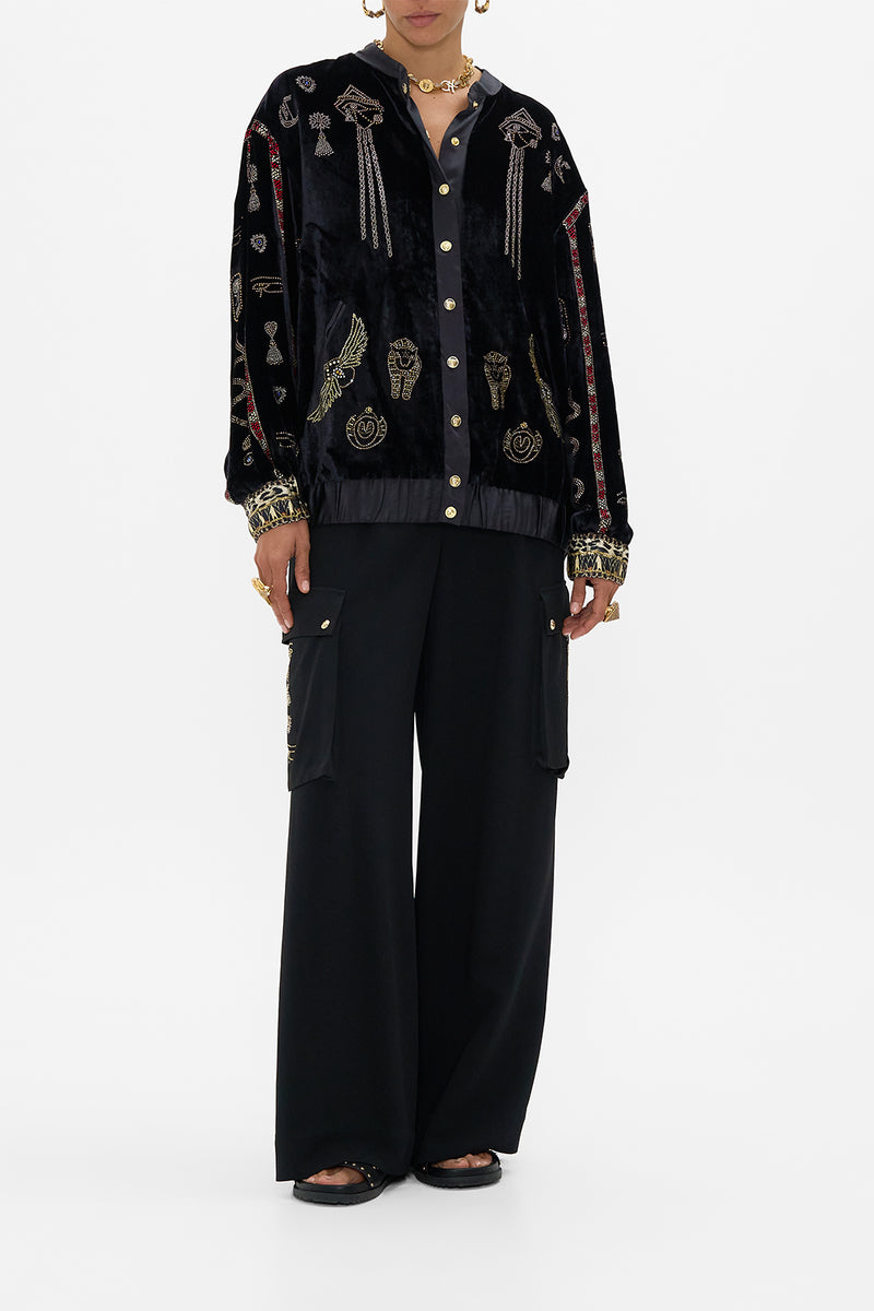 The Cat Worship Velvet Longline Varsity Jacket CAMILLA AU CAMILLA