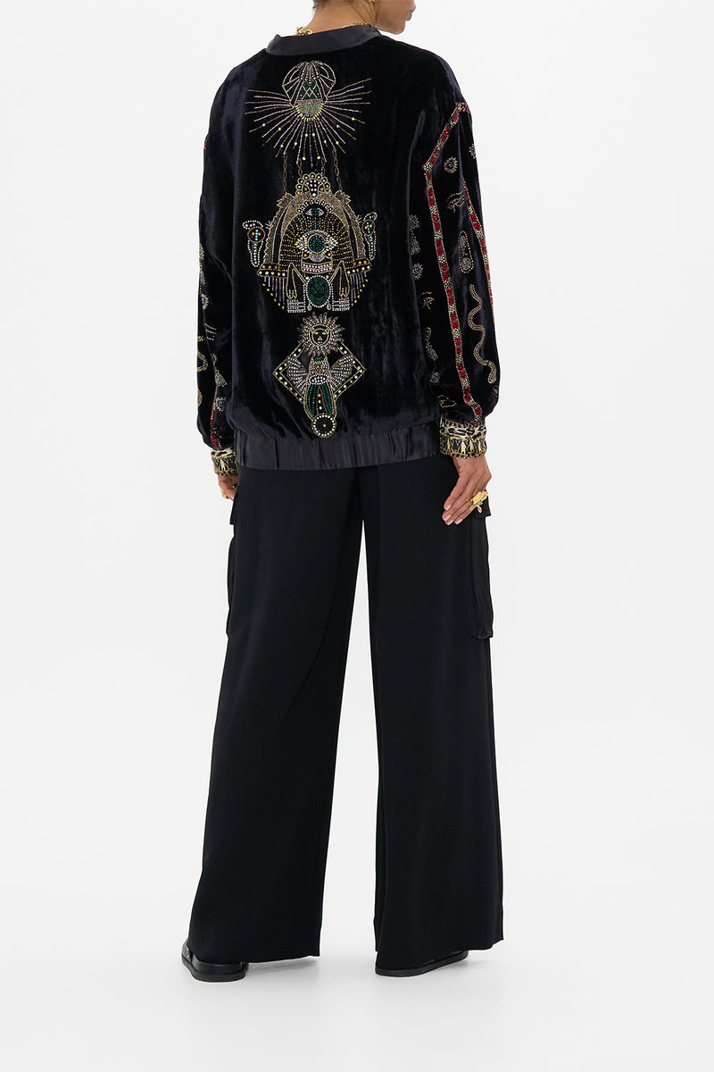 The Cat Worship Velvet Longline Varsity Jacket CAMILLA AU CAMILLA