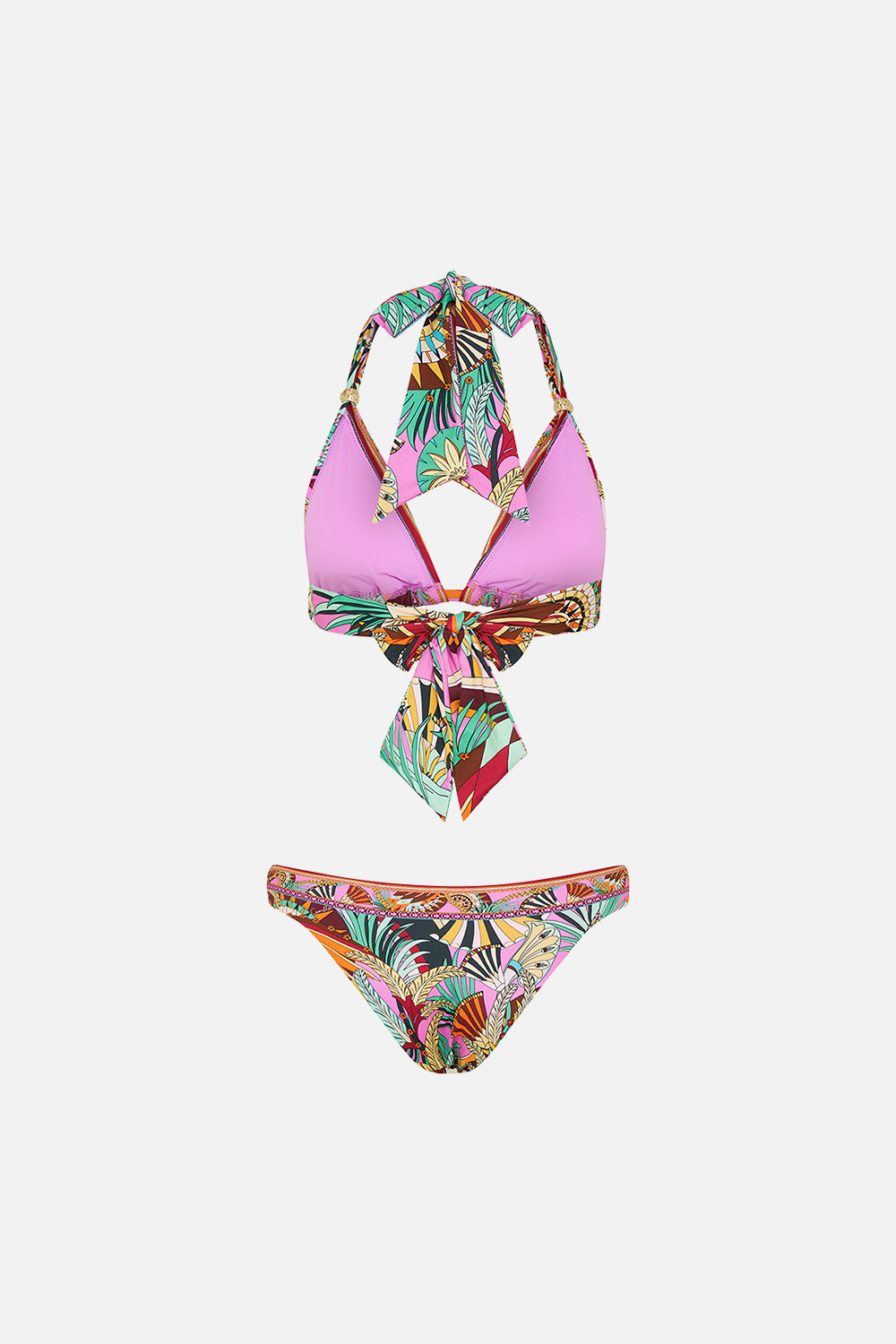 CAMILLA Soft Tie Bikini With Trim Giza Goddess print.