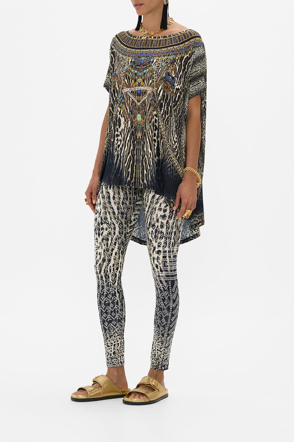 CAMILLA Loose Fit Tee in Cat Worship print.