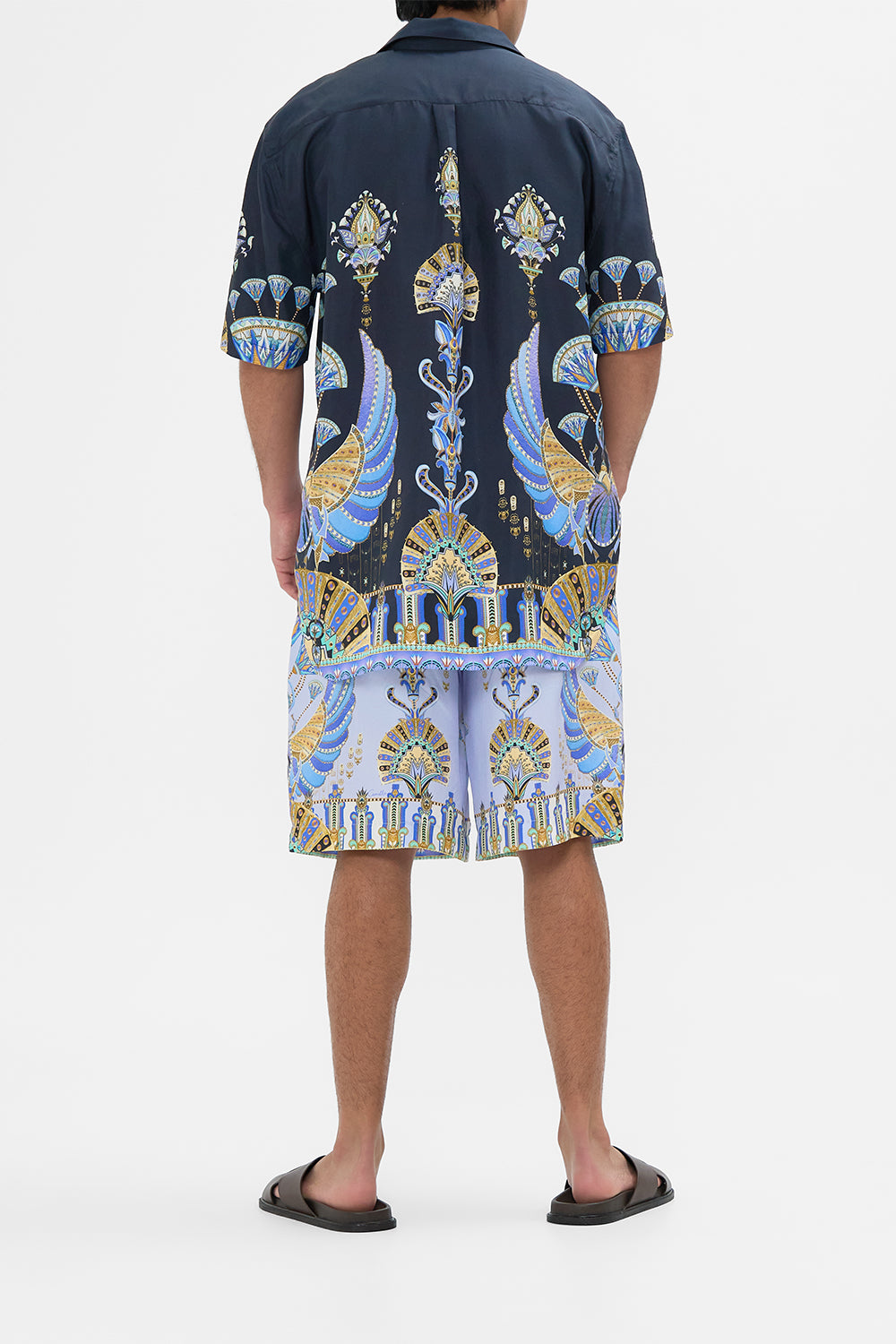Hotel Franks By CAMILLA Black Fixed Waist Mid-Length Walk Short in Under Scarab Skies print