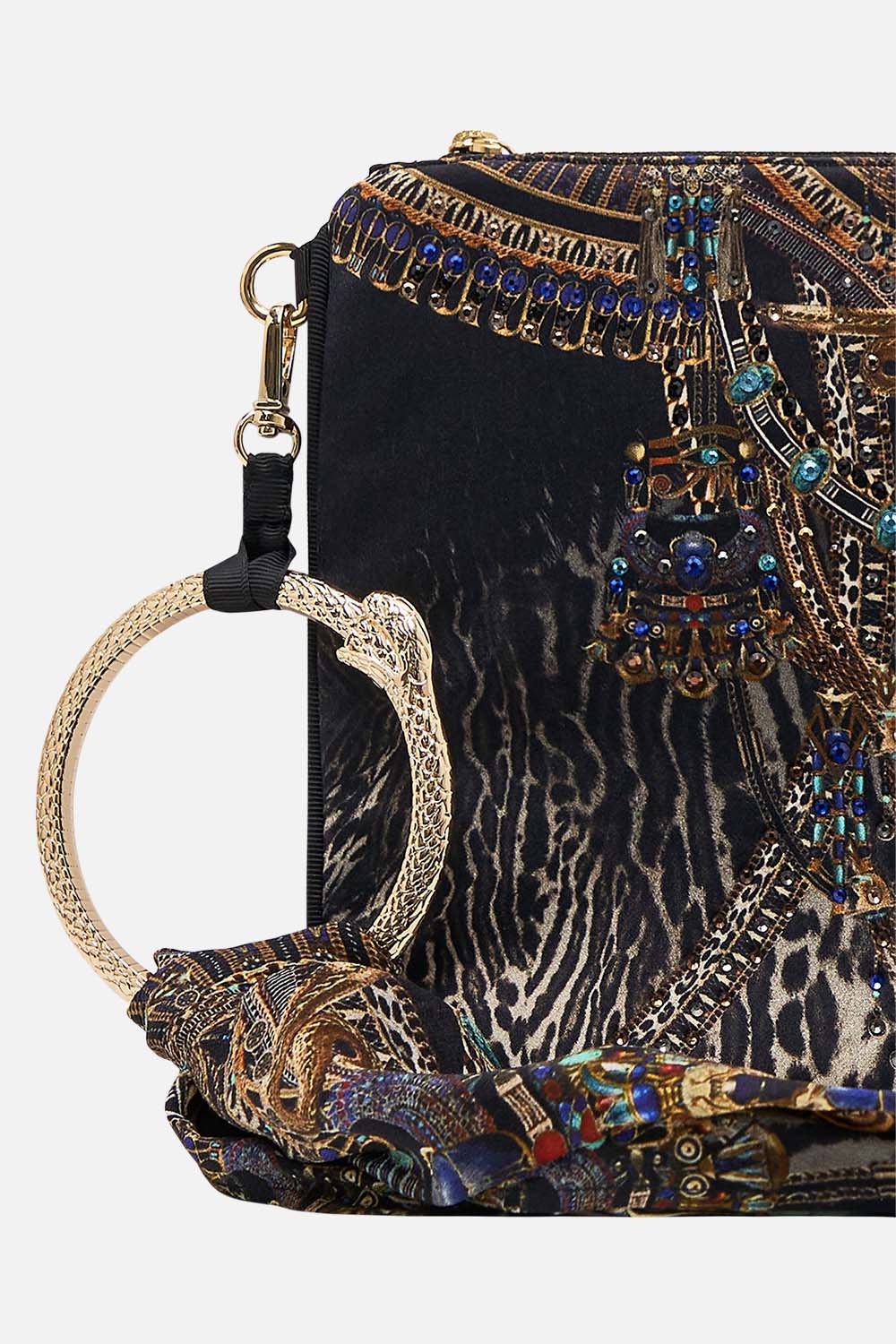 CAMILLA Ring Scarf Clutch in Cat Worship print.