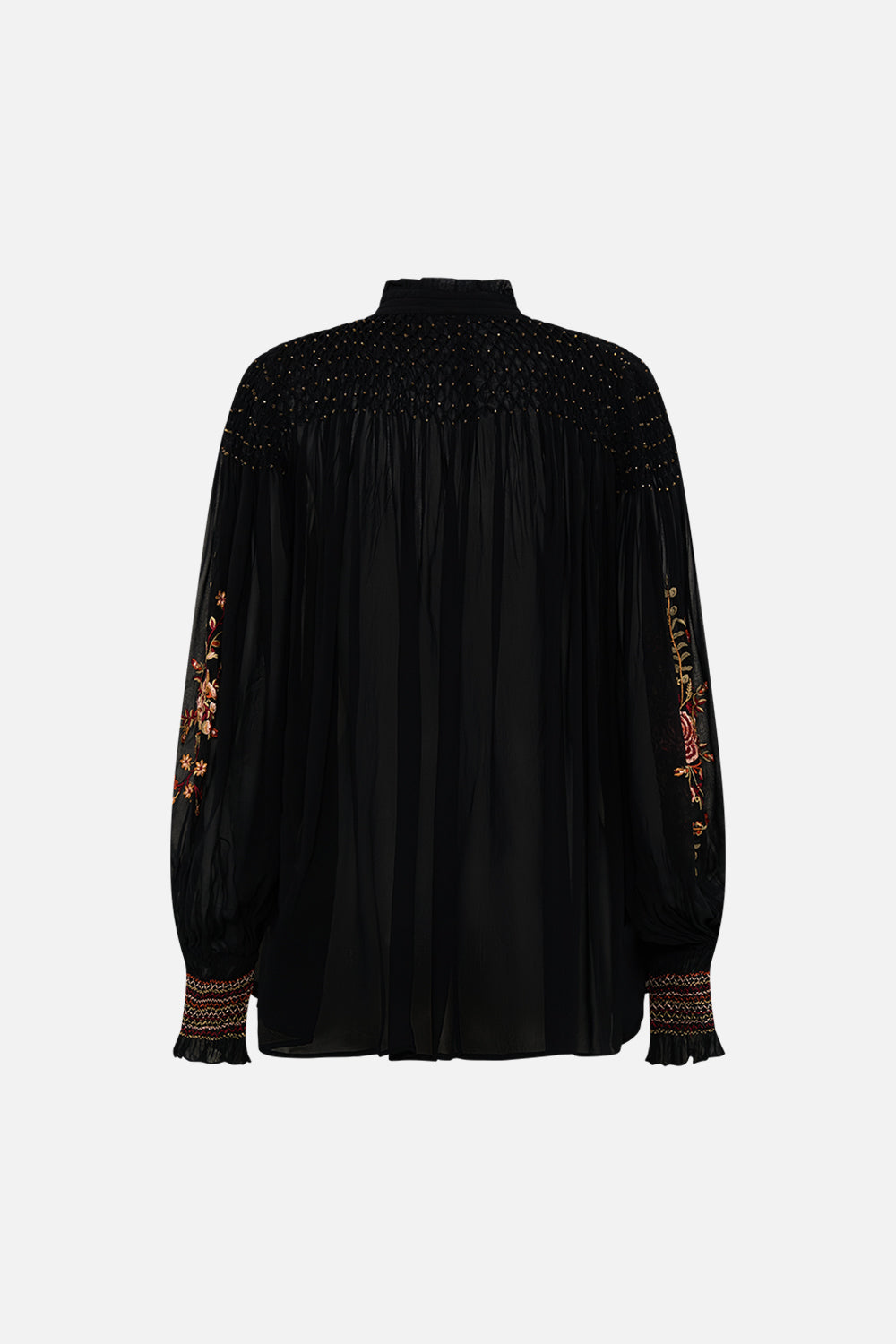 CAMILLA floral Blouson Sleeve Smocked Blouse in Stitched in Time