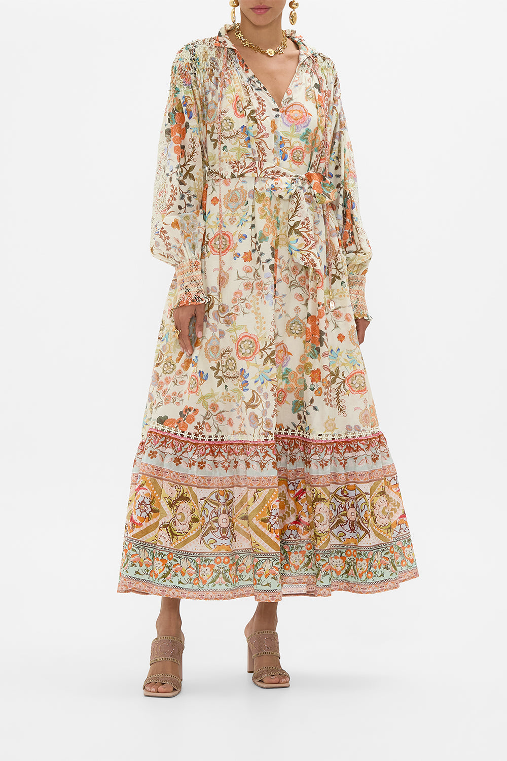 CAMILLA Blouson Sleeve Smocked Dress in Honour of Heirlooms print
